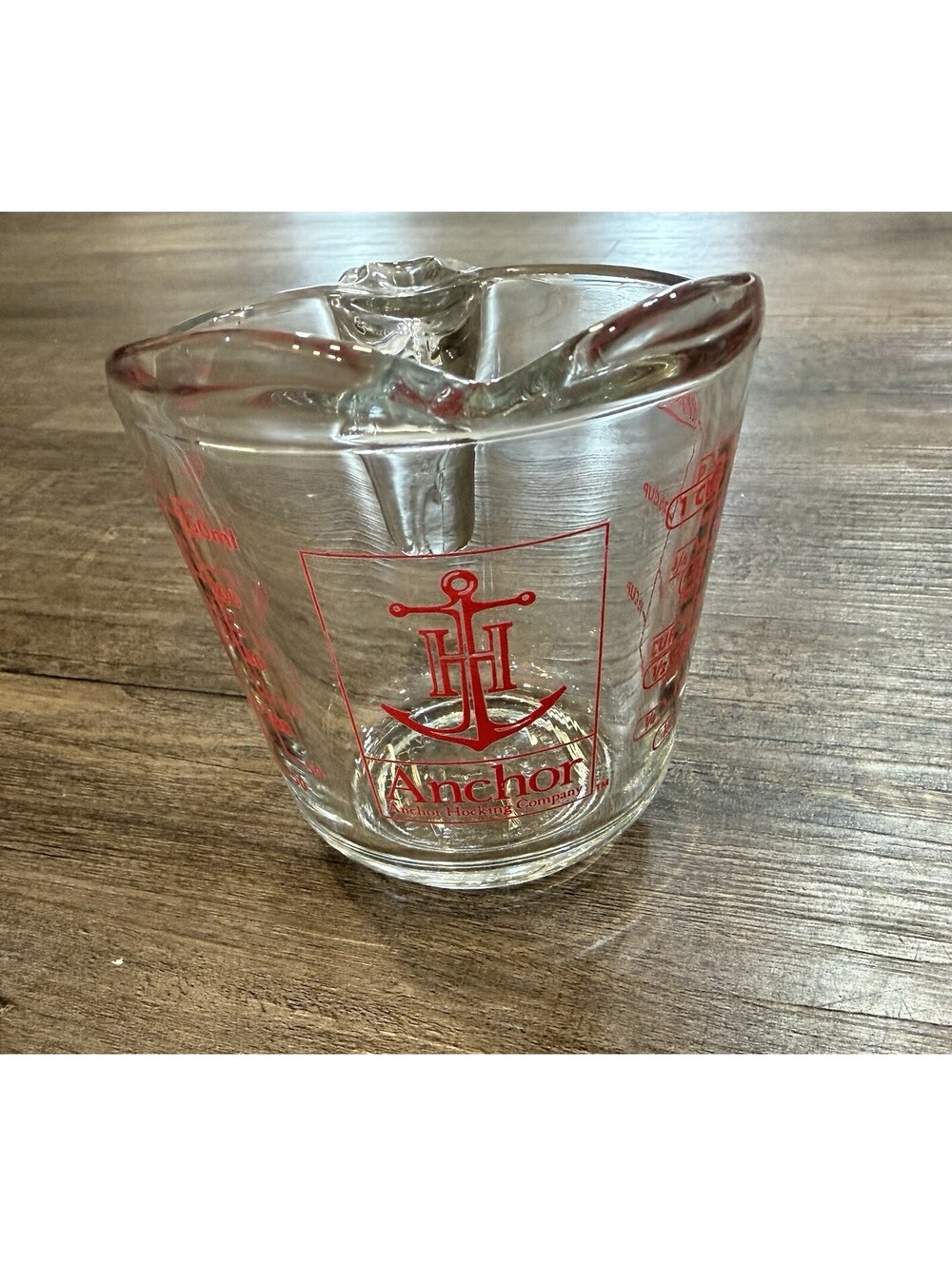 VTG Anchor Hocking 1 Cup Glass Measuring Cup USA Red Lettering Microwave Safe